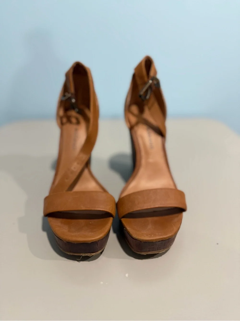 SOLD Lucky Brand Tan Leather Wedge Sandals - Picture 2 of 6